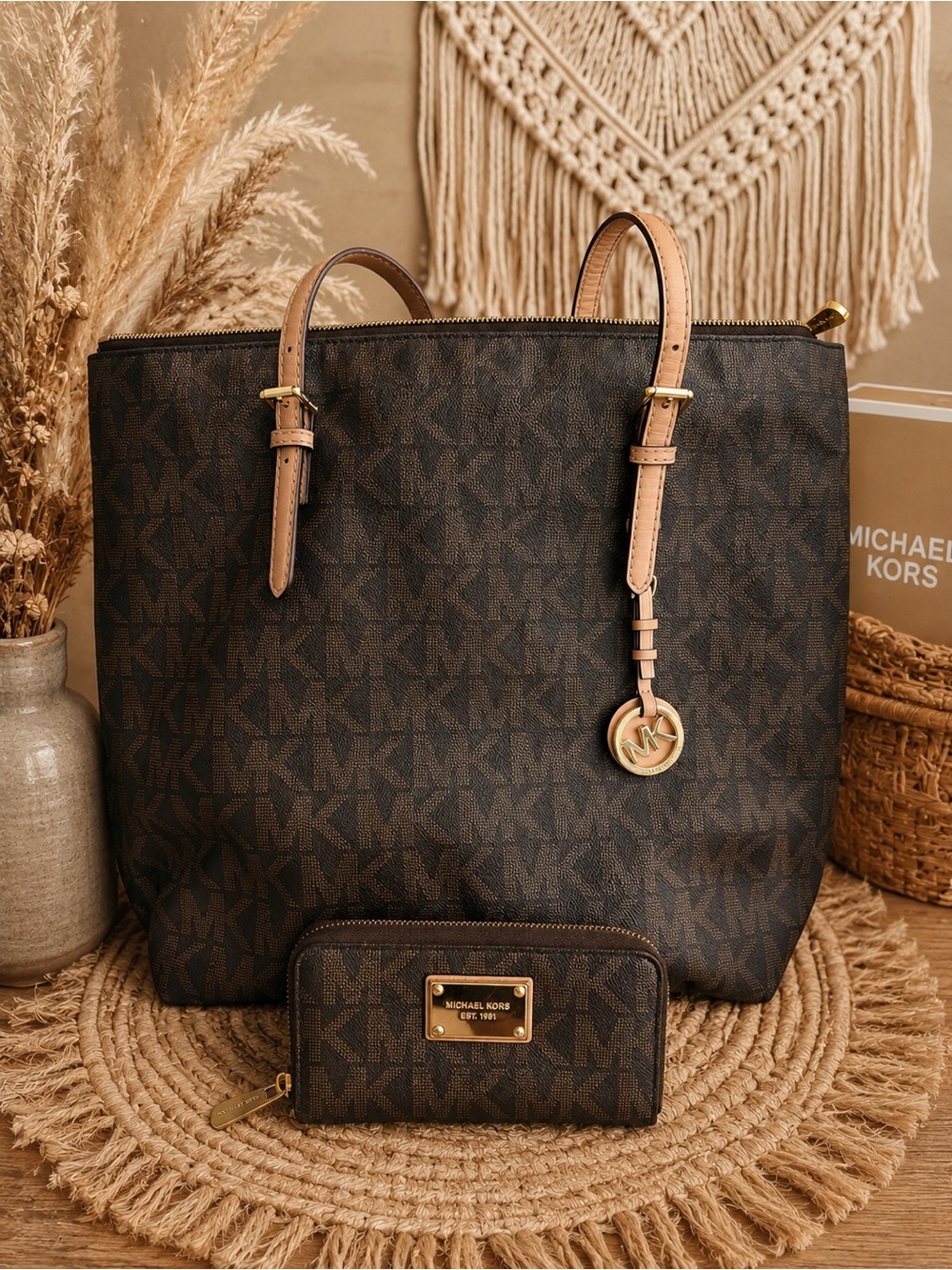 Michael Kors Dark Brown MK Monogram Tote with Wallet SOLD!!!!!!!